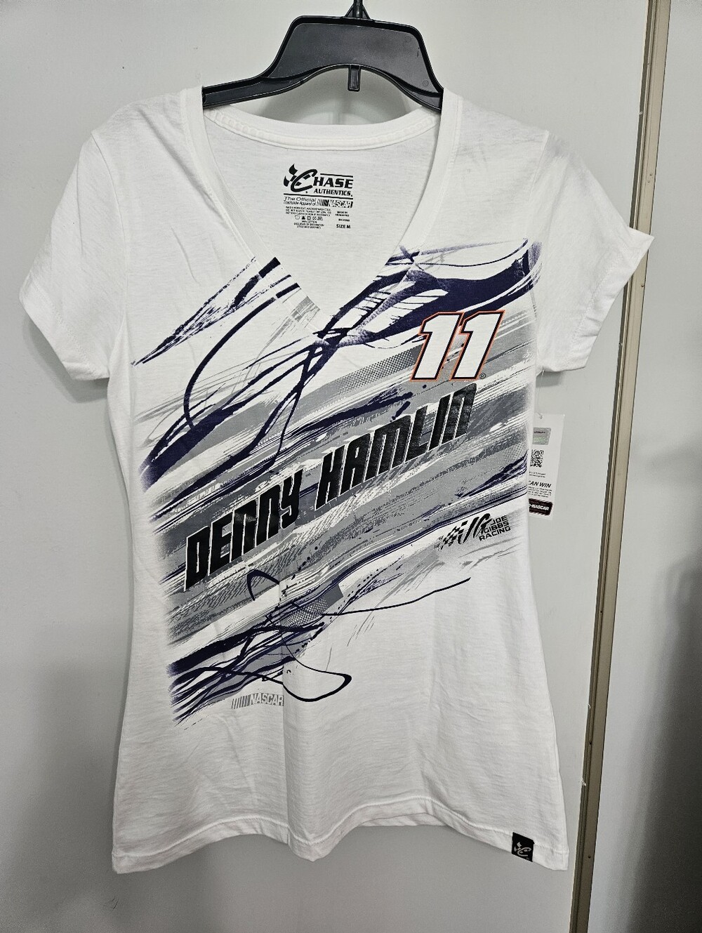 Ladies Nascar, White Graphic Denny Hamlin Tee shirt
